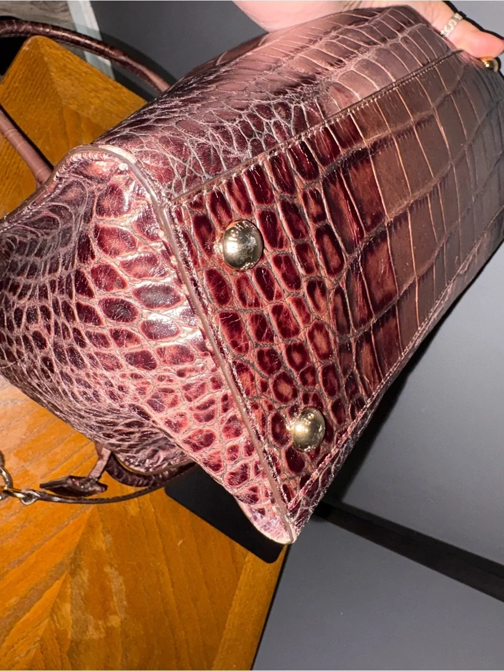 Michael Kors Hamilton Large Croc-Embossed Leather Satchel Tote Ombre Brown